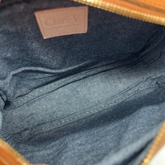 CLARE V Midi Sac Tan Nappetto Stripe Leather Crossbody Bag Women Neon Yellow NEW - Picture 9 of 16